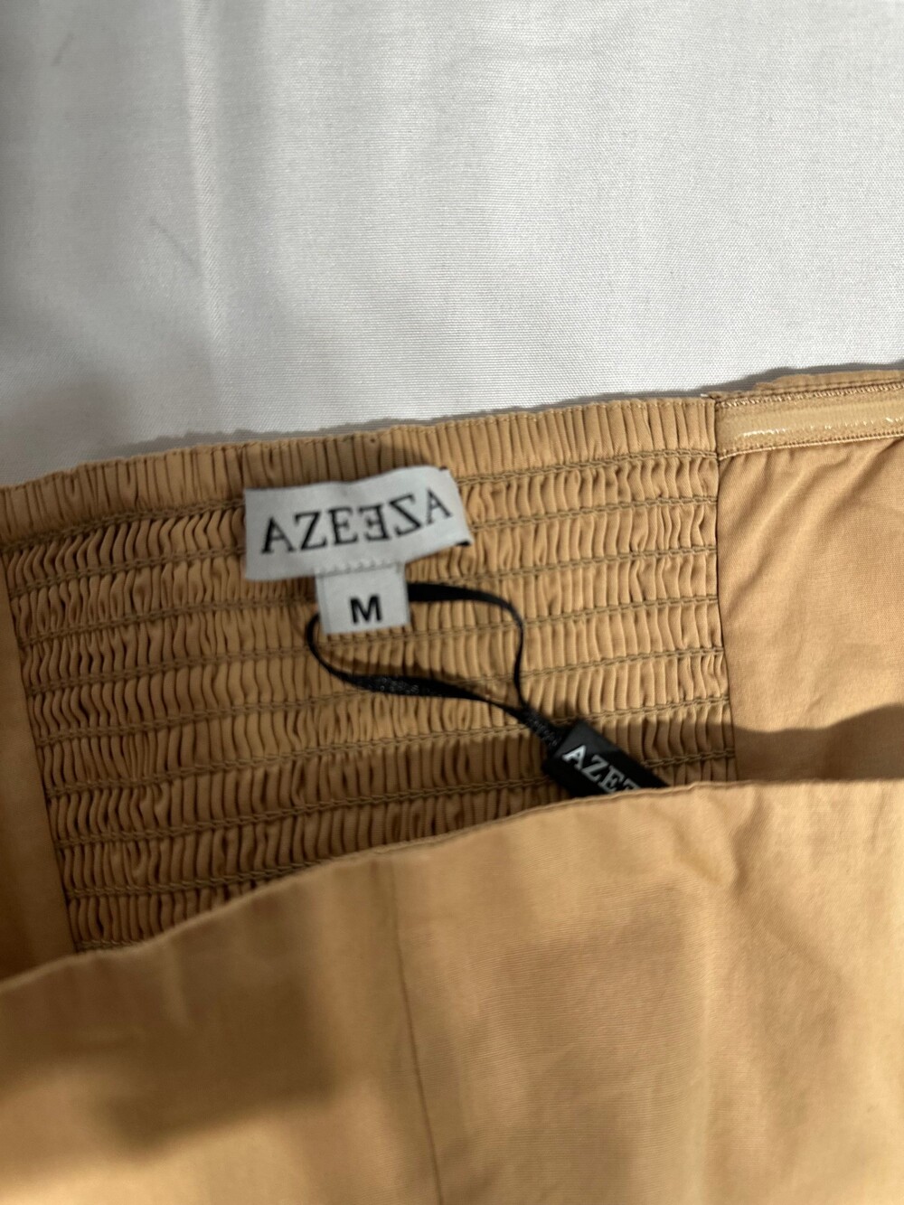 Azeeza Sable Mini Poplin Dress NWT Medium Sand Strapless Pleated Corset - Picture 6 of 8